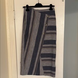 Free People Gray Midi Linen Wrap Skirt for Work